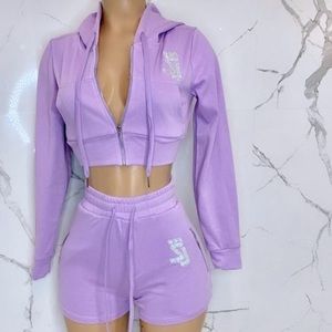 SJ- Pastel Bling Purple Sweatsuit Hoodie Shorts